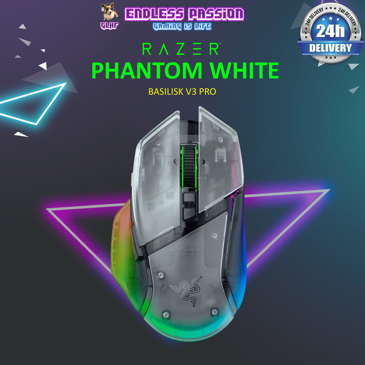 Razer Basilisk V3 Pro Customizable Wireless Gaming Mouse with Razer HyperScroll Tilt Wheel- Phantom White Edition