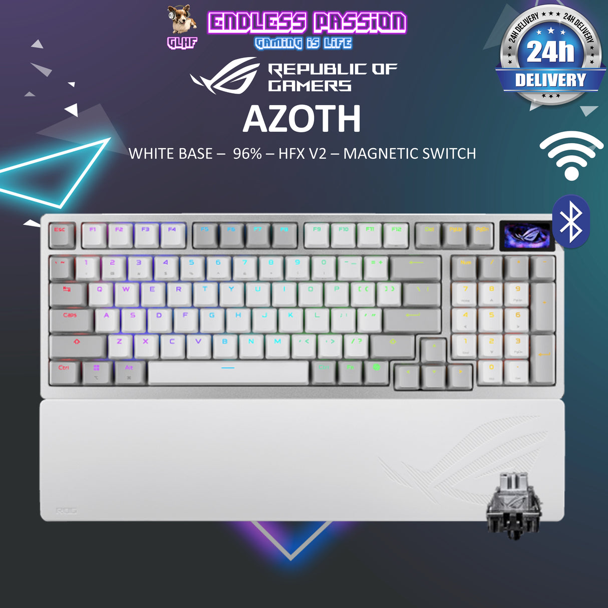 ASUS ROG AZOTH 96% Hall Effect Wireless Gaming Keyboard - ROG HFX V2 Magnetic Switch