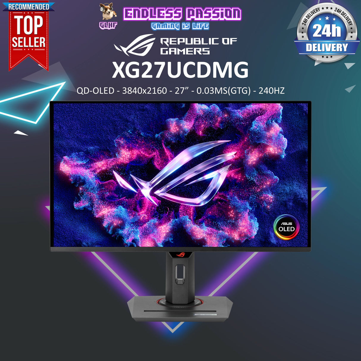 Asus ROG Strix OLED XG27UCDMG Gaming Monitor - 27 Inch 4K QD-OLED 240Hz 0.03ms