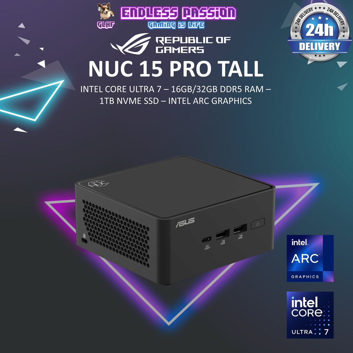 Asus NUC 15 Pro U7-255H Intel Arc DDR5 (16G / 32G) 1TB Win 11 Pro AI-Enabled Mini PC