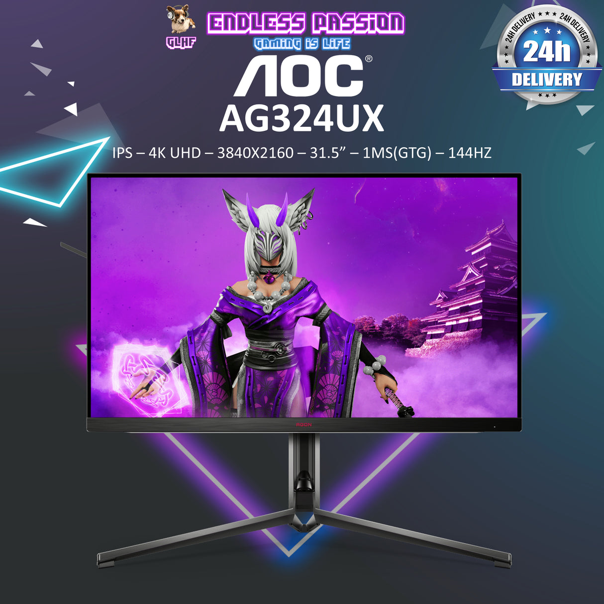 AOC AG324UX 31.5" IPS 3840 × 2160 (UHD) 144 Hz 1ms Agon Pro Gaming Monitor