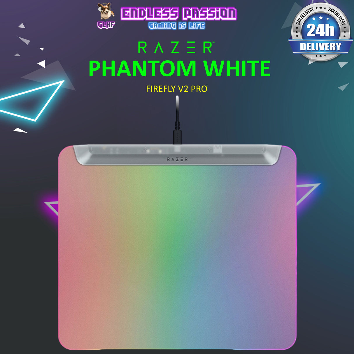 Razer Firefly V2 Pro Fully Illuminated RGB Gaming Mouse Mat - Phantom White Edition
