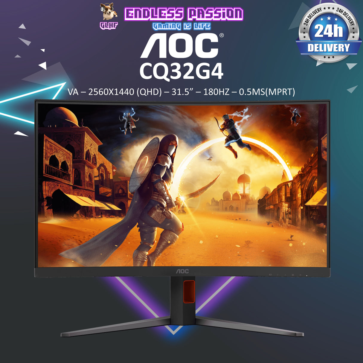 AOC CQ32G4 31.5" VA 2560 × 1440 (QHD) 180Hz 0.5ms Gaming Monitor