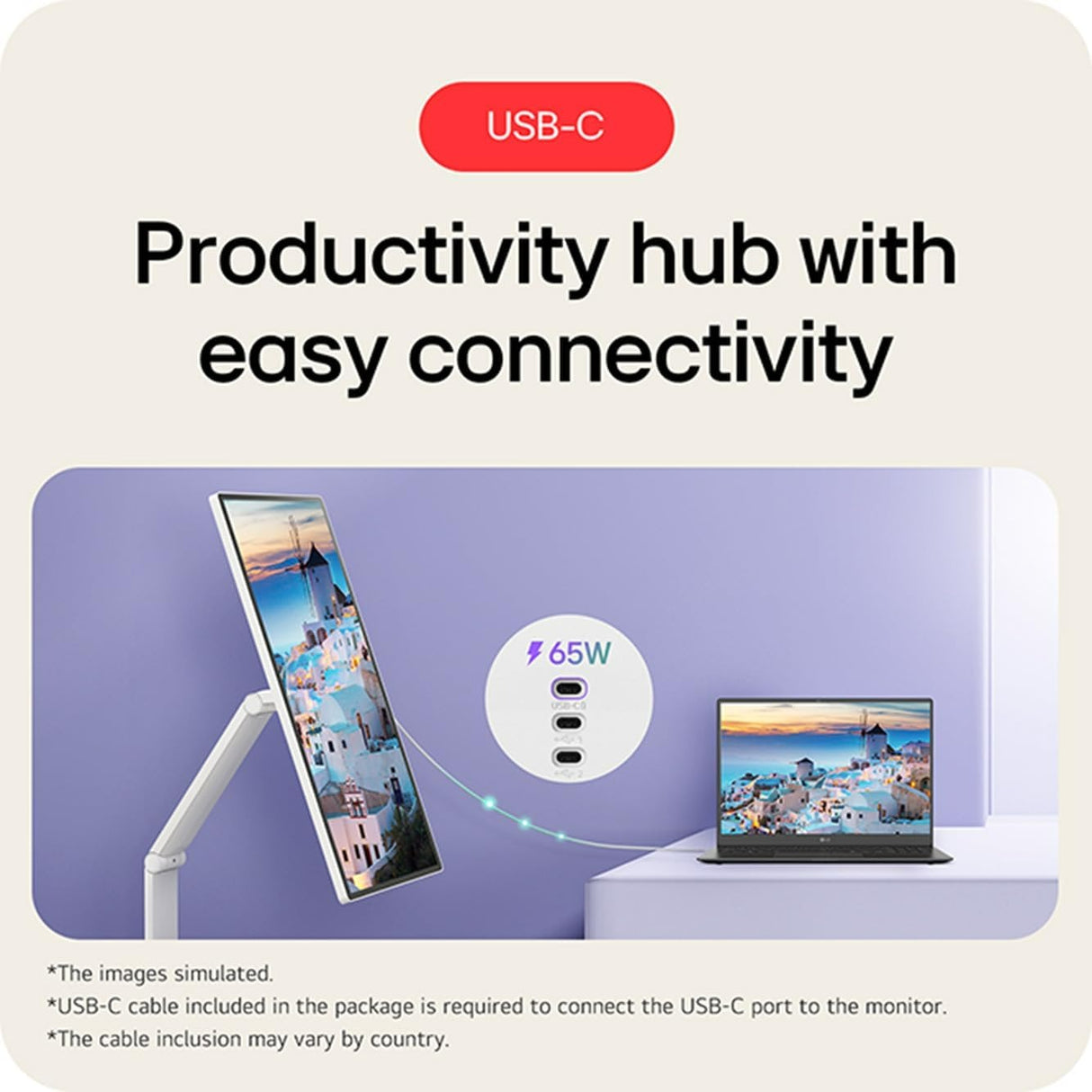 LG Monitor 32U889SA-W 31.5-inch 4K UHD IPS Smart Monitor Swing with Touchscreen, Rolling Stand