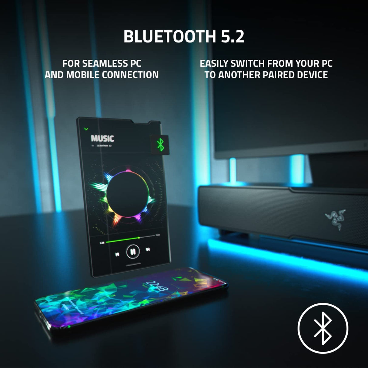 Razer Leviathan V2 — PC Gaming Soundbar with Subwoofer (Bluetooth 5.2 connection/USB Audio Input to PC)