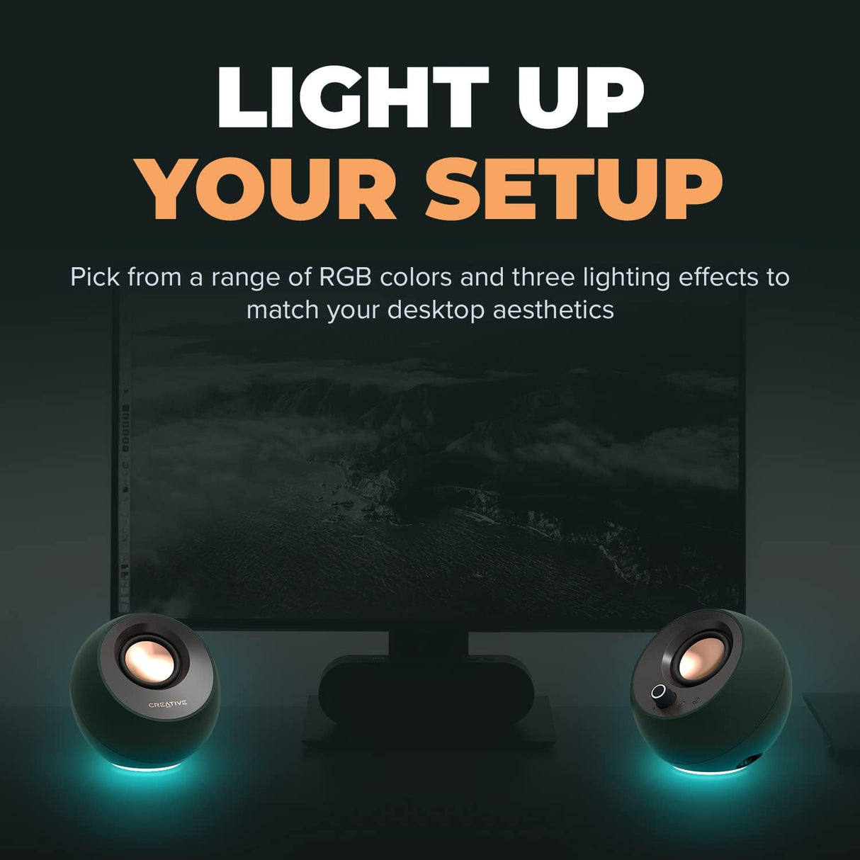 Creative Pebble Pro Minimalist 2.0 USB-C Computer Speakers with Bluetooth 5.3 and Customizable RGB Lighting
