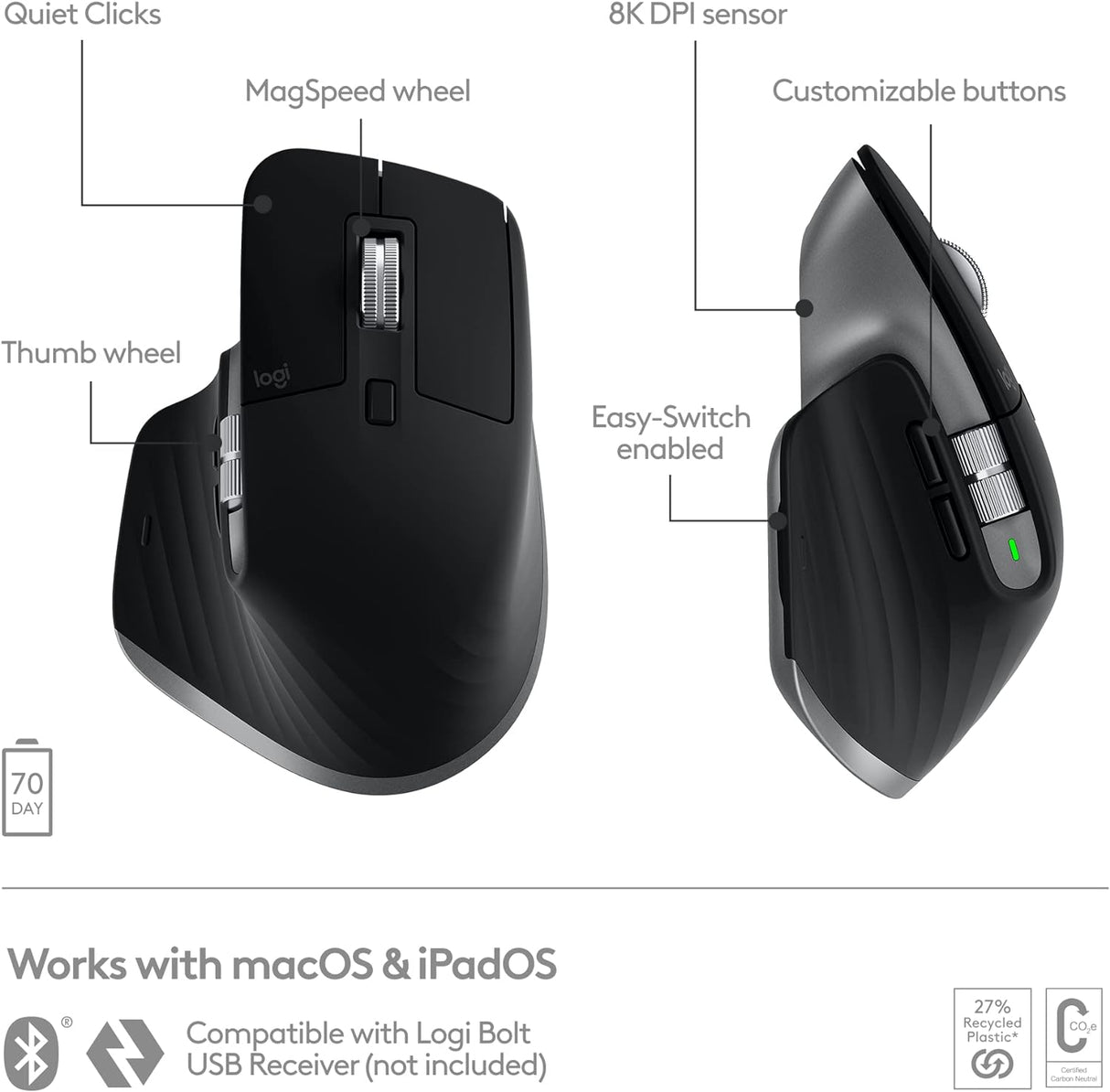 Logitech MX Master 3S for Mac Performance Wireless Mouse