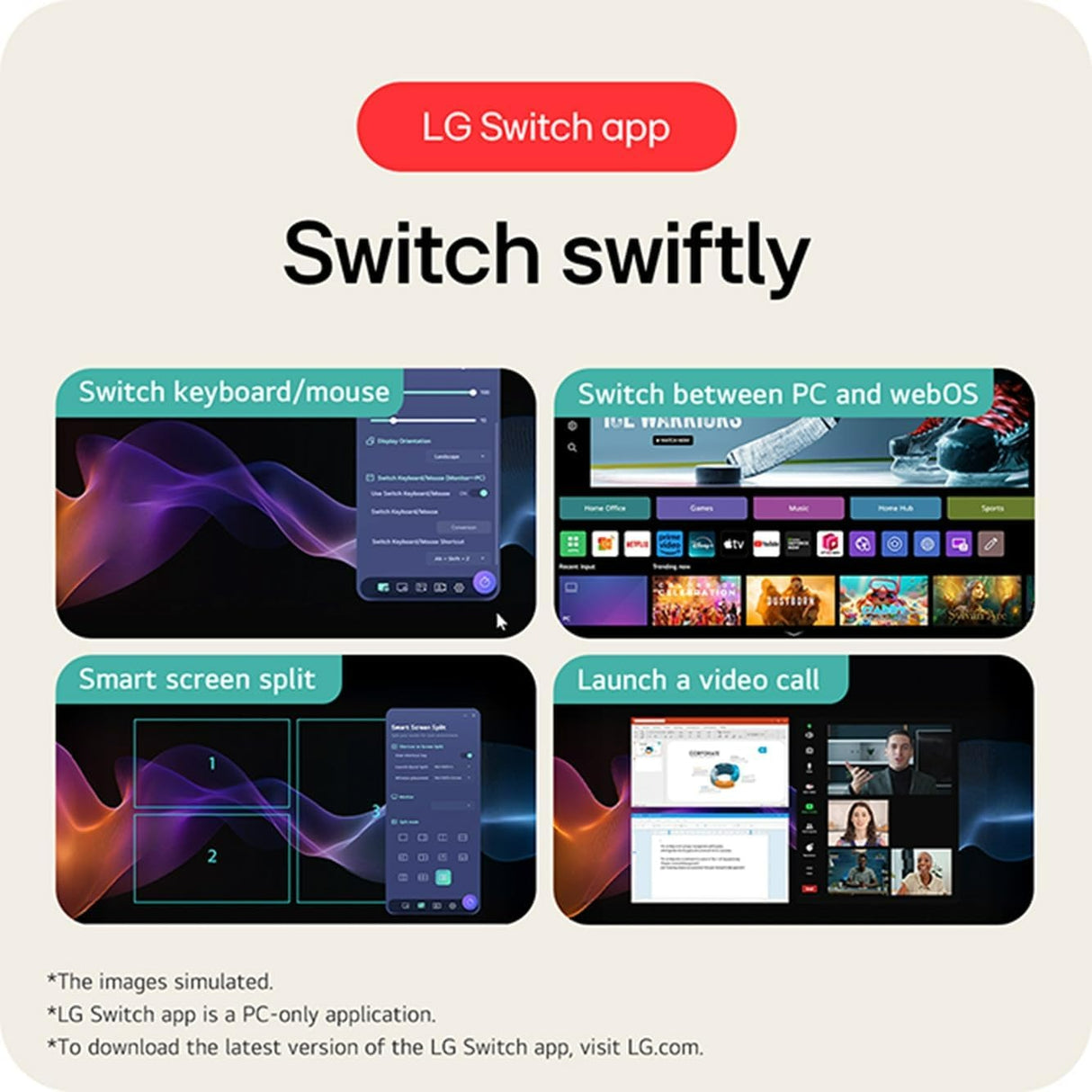 LG Monitor 32U889SA-W 31.5-inch 4K UHD IPS Smart Monitor Swing with Touchscreen, Rolling Stand