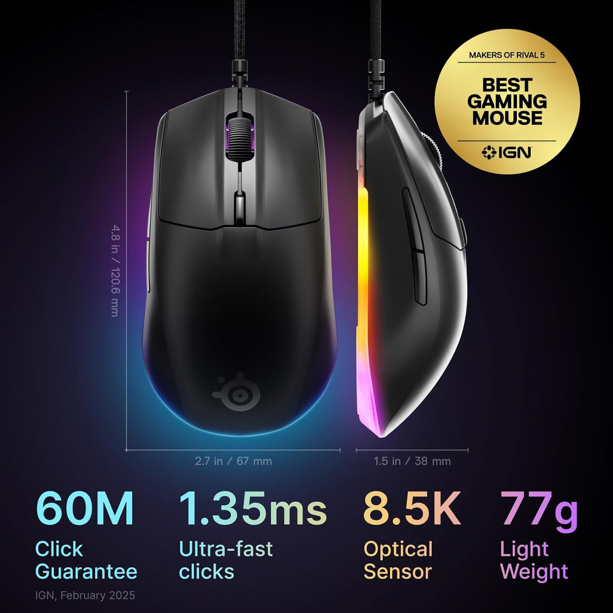 SteelSeries Rival 3 Gen 2 Lightweight Wired Gaming Mouse