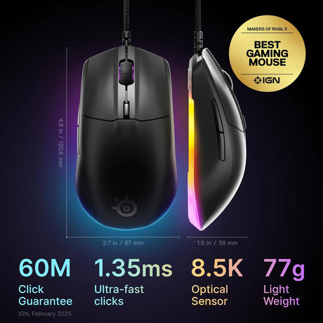 SteelSeries Rival 3 Gen 2 Lightweight Wired Gaming Mouse