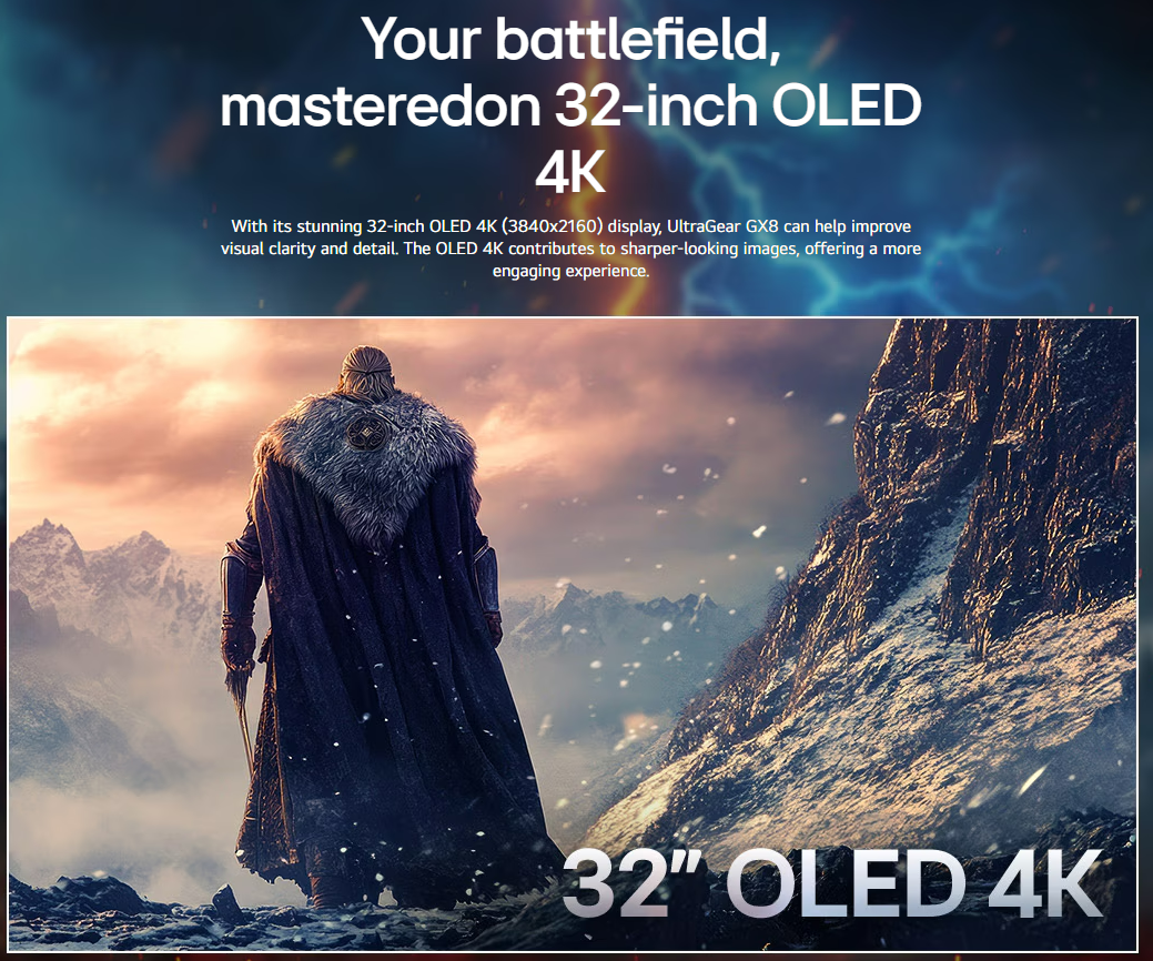 LG 32GX850A-B 32" UltraGear 4K UHD (3840 x 2160) Glossy OLED Gaming Monitor, Dual-Mode 165Hz/330Hz, 0.03ms