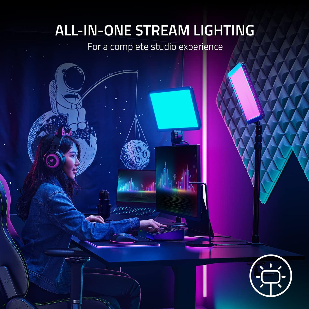Razer Key Light Chroma-Razer Chroma RGB Key Light for Streaming All-in-one Stream Lighting, Customizable Light Spectrum