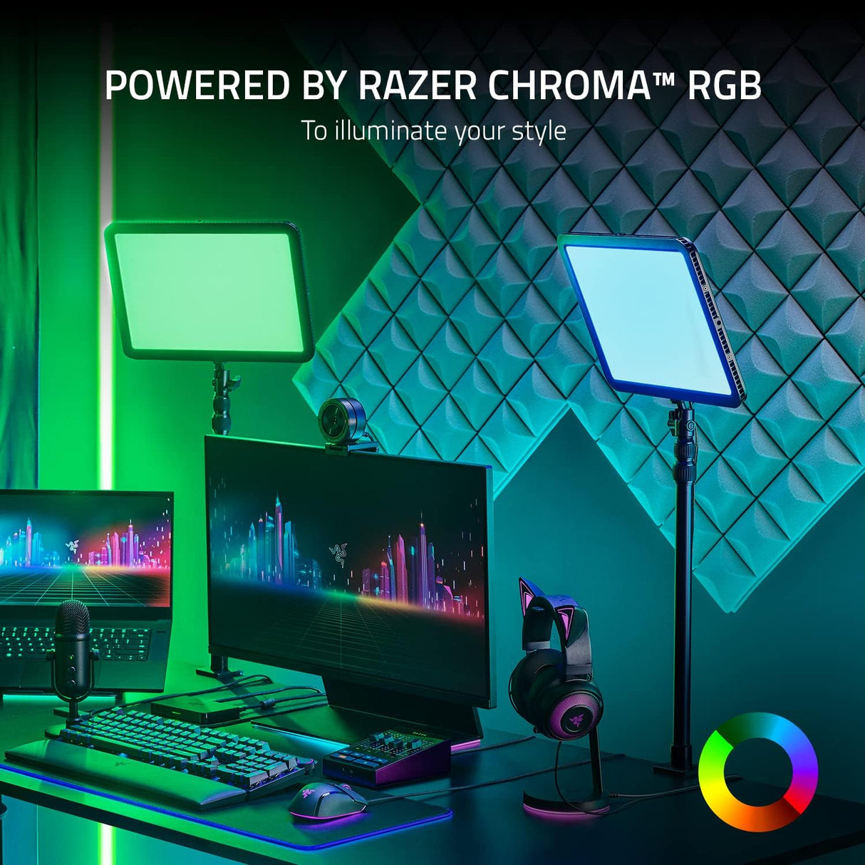 Razer Key Light Chroma-Razer Chroma RGB Key Light for Streaming All-in-one Stream Lighting, Customizable Light Spectrum