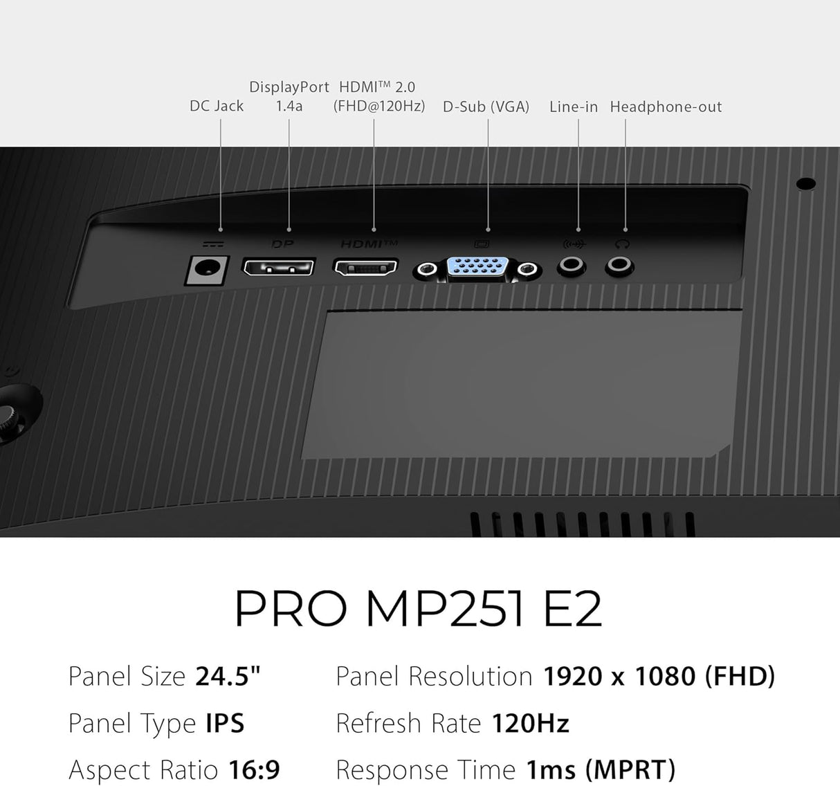 MSI PRO MP251 E2 24.5-inch IPS 1920 x 1080 (FHD) 120Hz 1ms Productivity Monitor