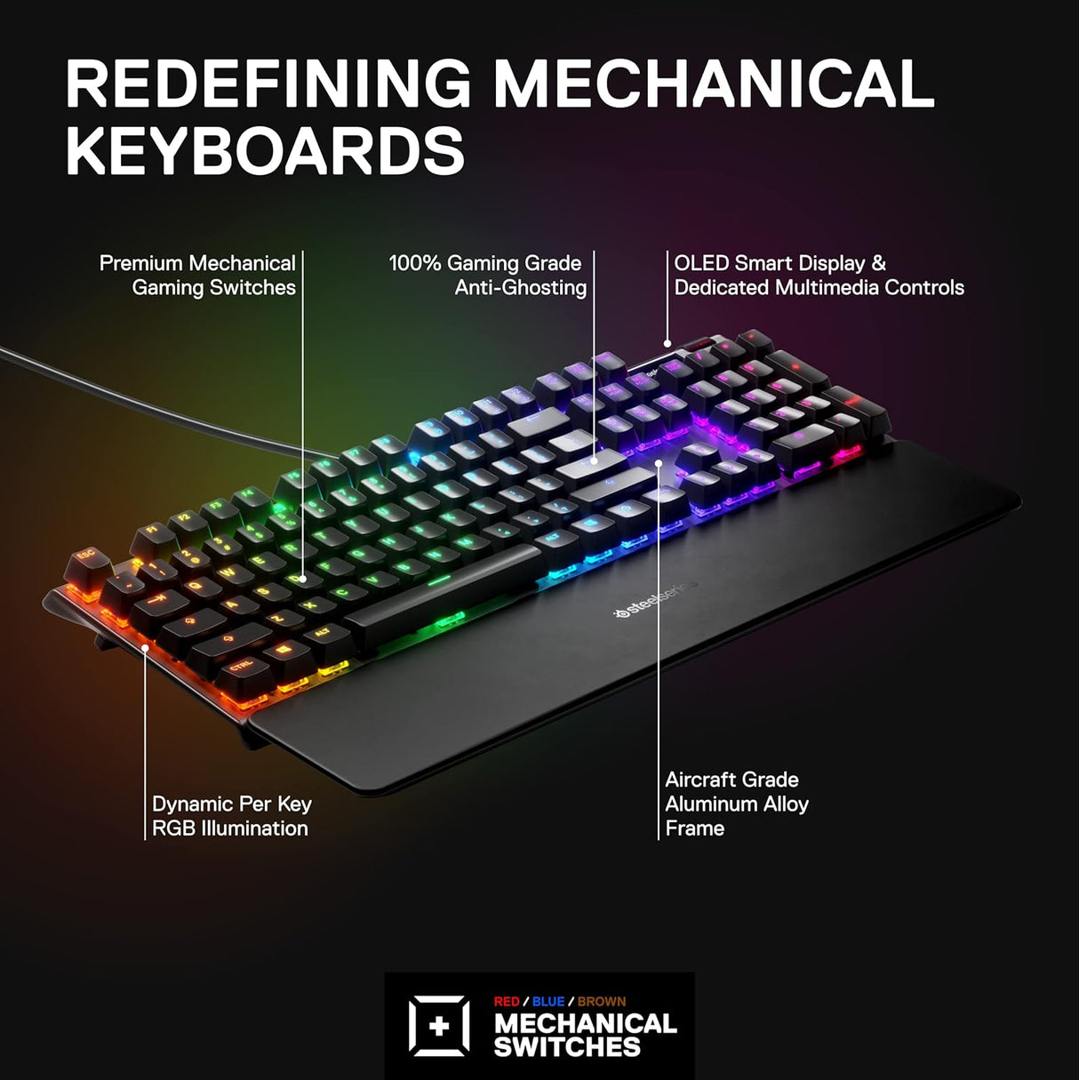 SteelSeries Apex 7 Wired Gaming Keyboard with OLED Smart Display