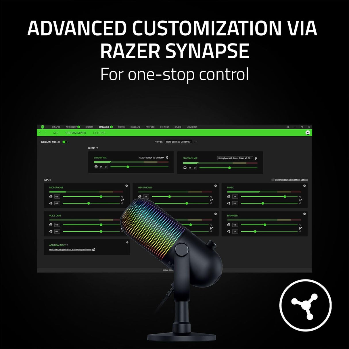 Razer Seiren V3 Chroma - RGB USB Microphone with Tap-to-Mute