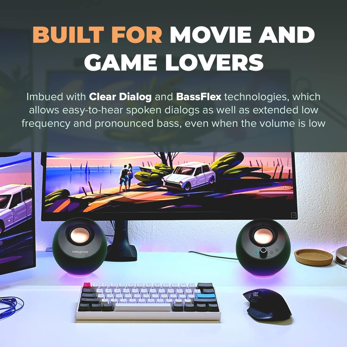 Creative Pebble Pro Minimalist 2.0 USB-C Computer Speakers with Bluetooth 5.3 and Customizable RGB Lighting