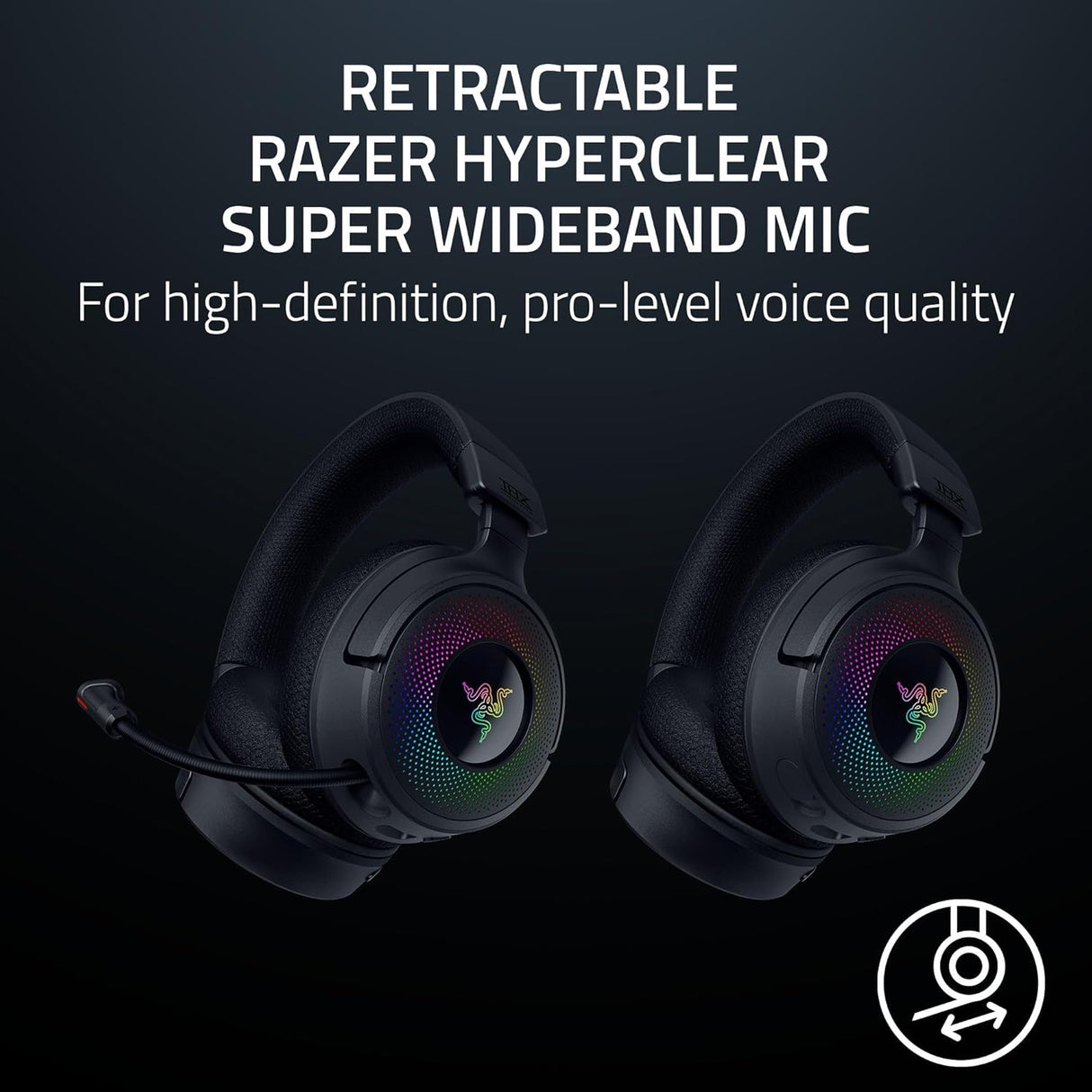 Razer Kraken V4 Wireless Gaming Headset: 2.4GHz, Bluetooth, USB - Super Wideband Mic - 40 mm Drivers - 9 Zone RGB Lighting