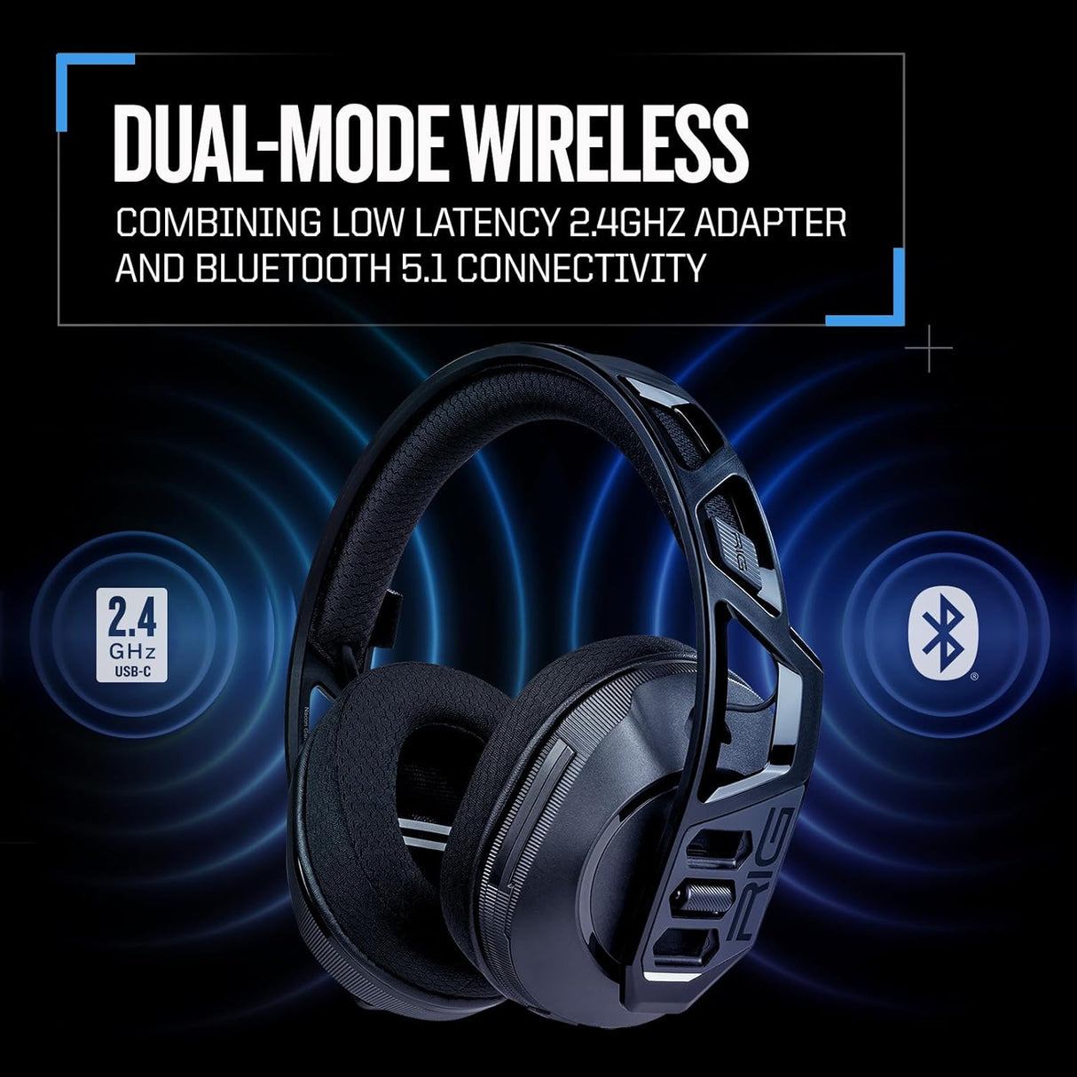 NACON RIG 600 PRO HS Dual Wireless Multiplatform Gaming Headset with Bluetooth for PlayStation PS4, PS5, Nintendo Switch, PC, USB & Mobile