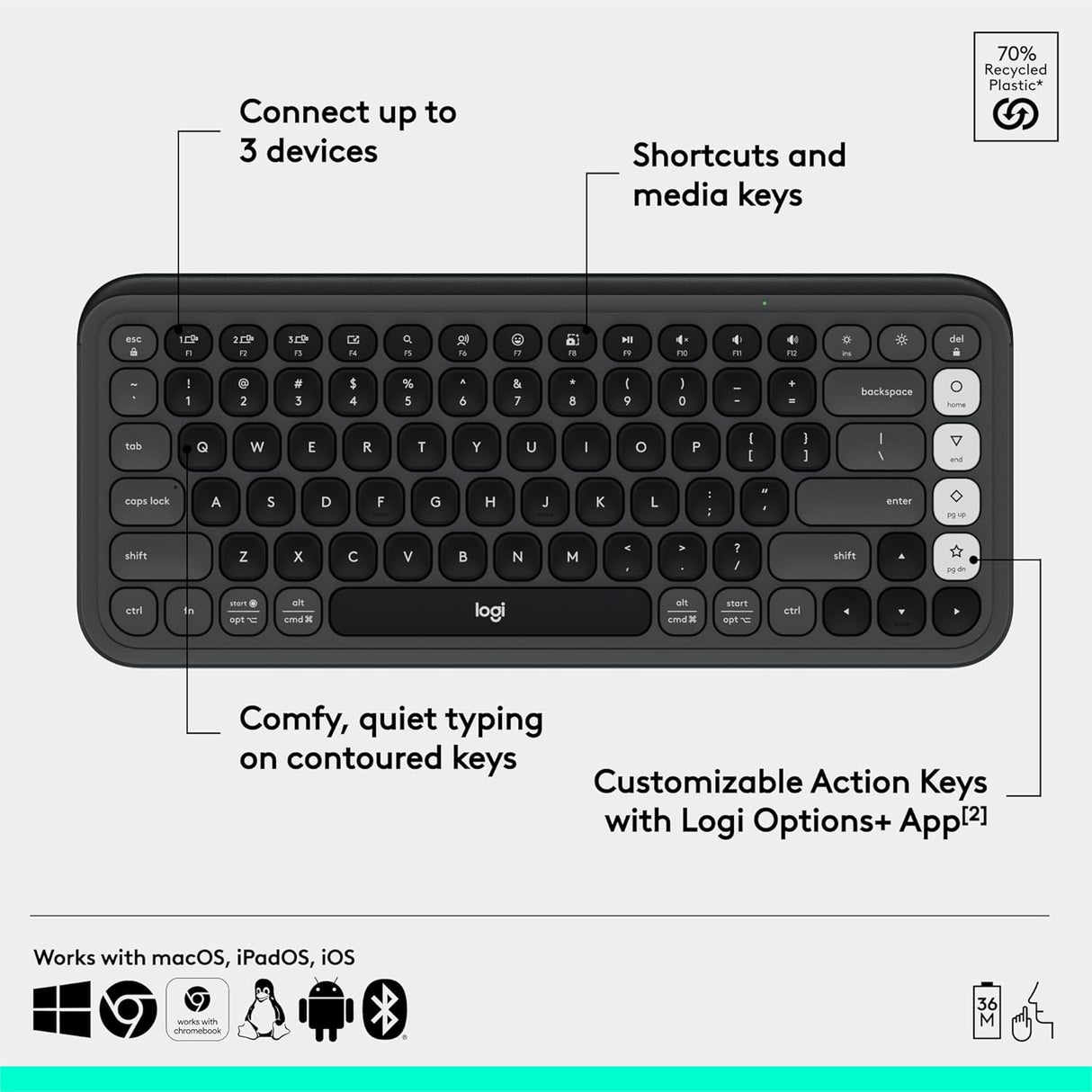 Logitech Pop Icon Keys Compact Wireless Keyboard