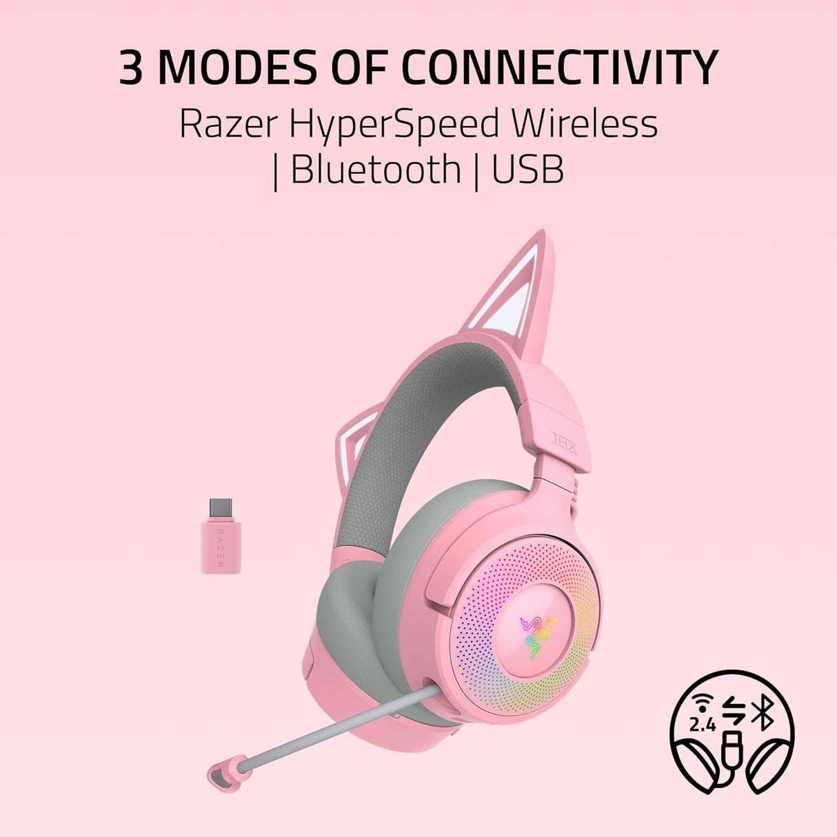 Razer Kraken Kitty V3 Pro - Wireless RGB Headset with Kitty Ears