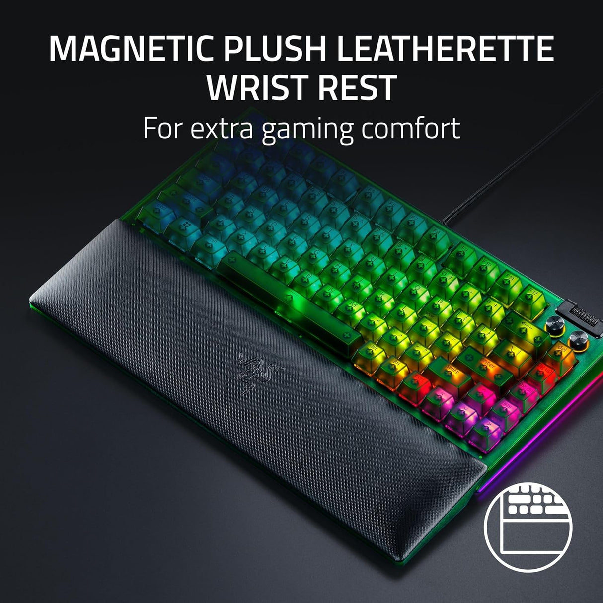 Razer BlackWidow V4 75% - US Layout Hot-swappable Mechanical Gaming Keyboard with Razer Chroma RGB - Phantom Green Edition