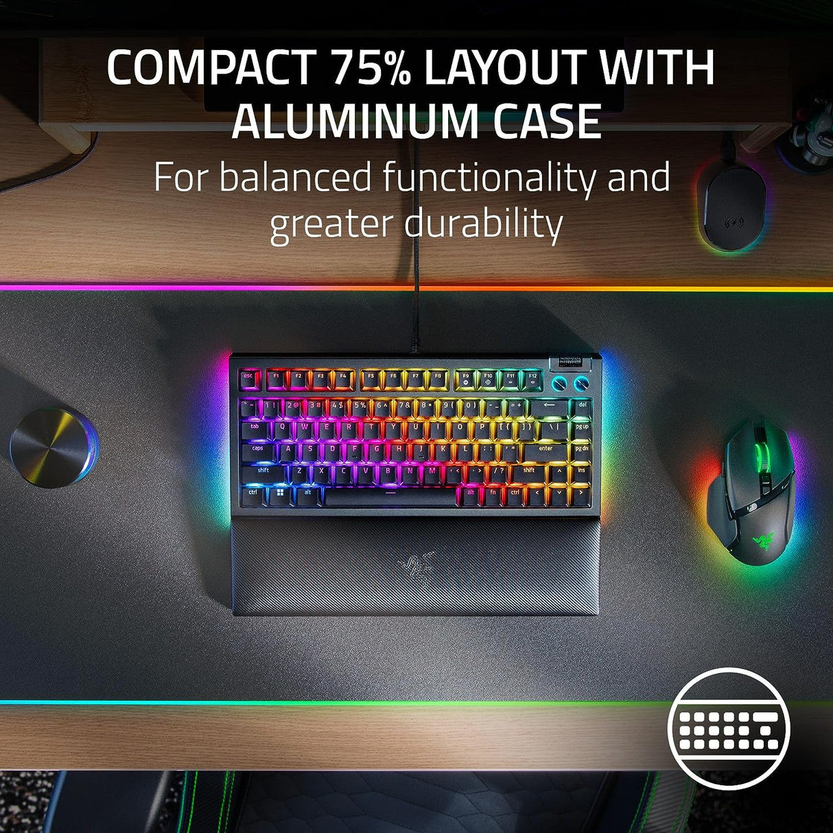 Razer BlackWidow V4 75% - US Layout Hot-swappable Mechanical Gaming Keyboard with Razer Chroma RGB