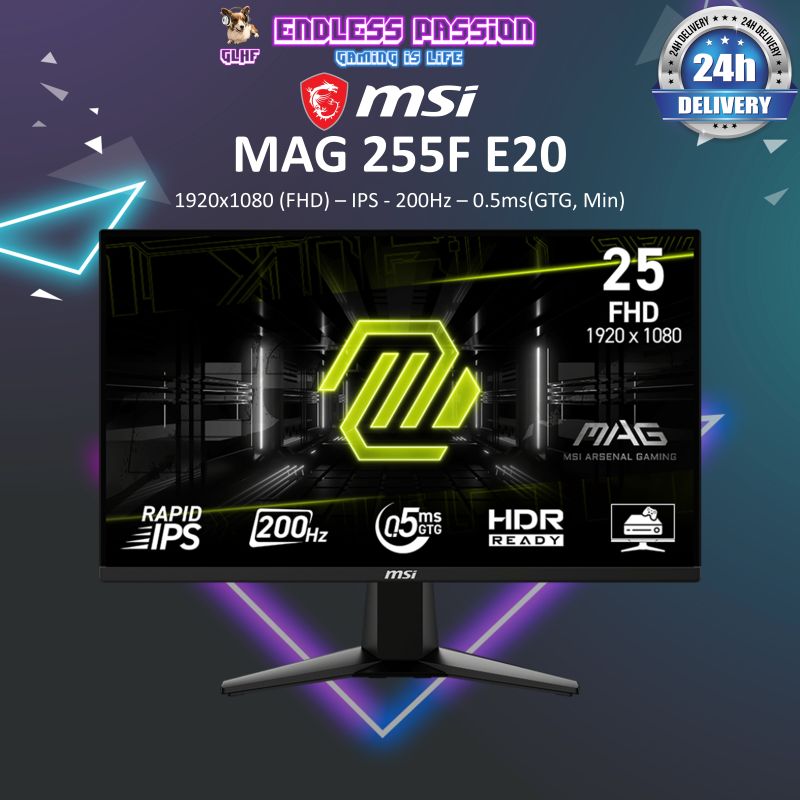 MSI MAG 255F E20 Gaming Monitor - 25" FHD RAPID IPS 200Hz 0.5ms (GTG, Min)