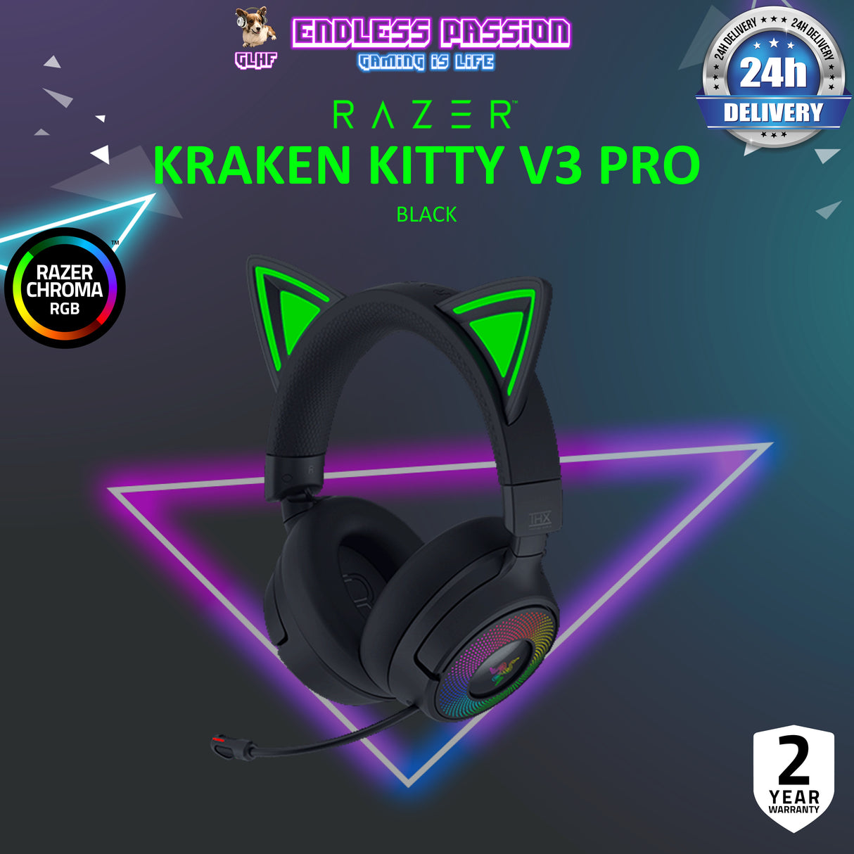 Razer Kraken Kitty V3 Pro - Wireless RGB Headset with Kitty Ears