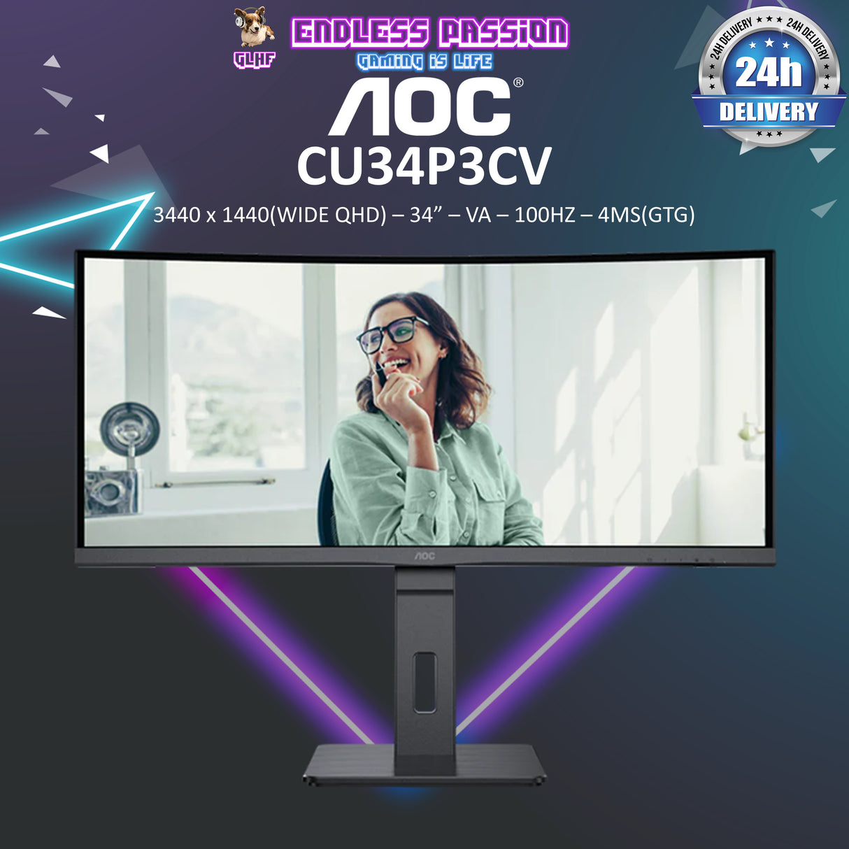 AOC CU34P3CV 34" VA 3440 x 1440 QHD 100Hz 4ms Monitor