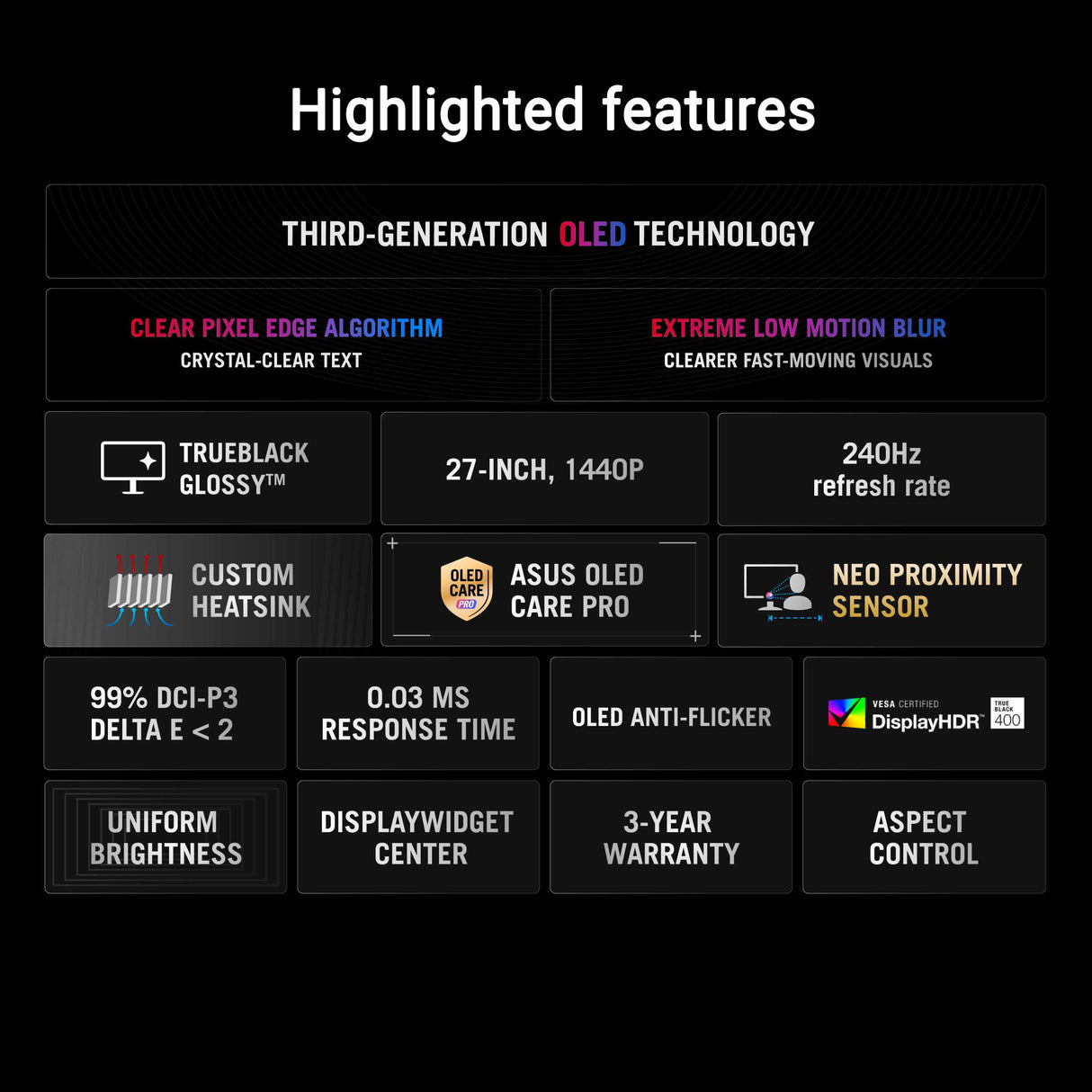 ASUS ROG Strix XG27AQDMGR 27-inch WOLED Gaming Monitor - 240Hz, Flat