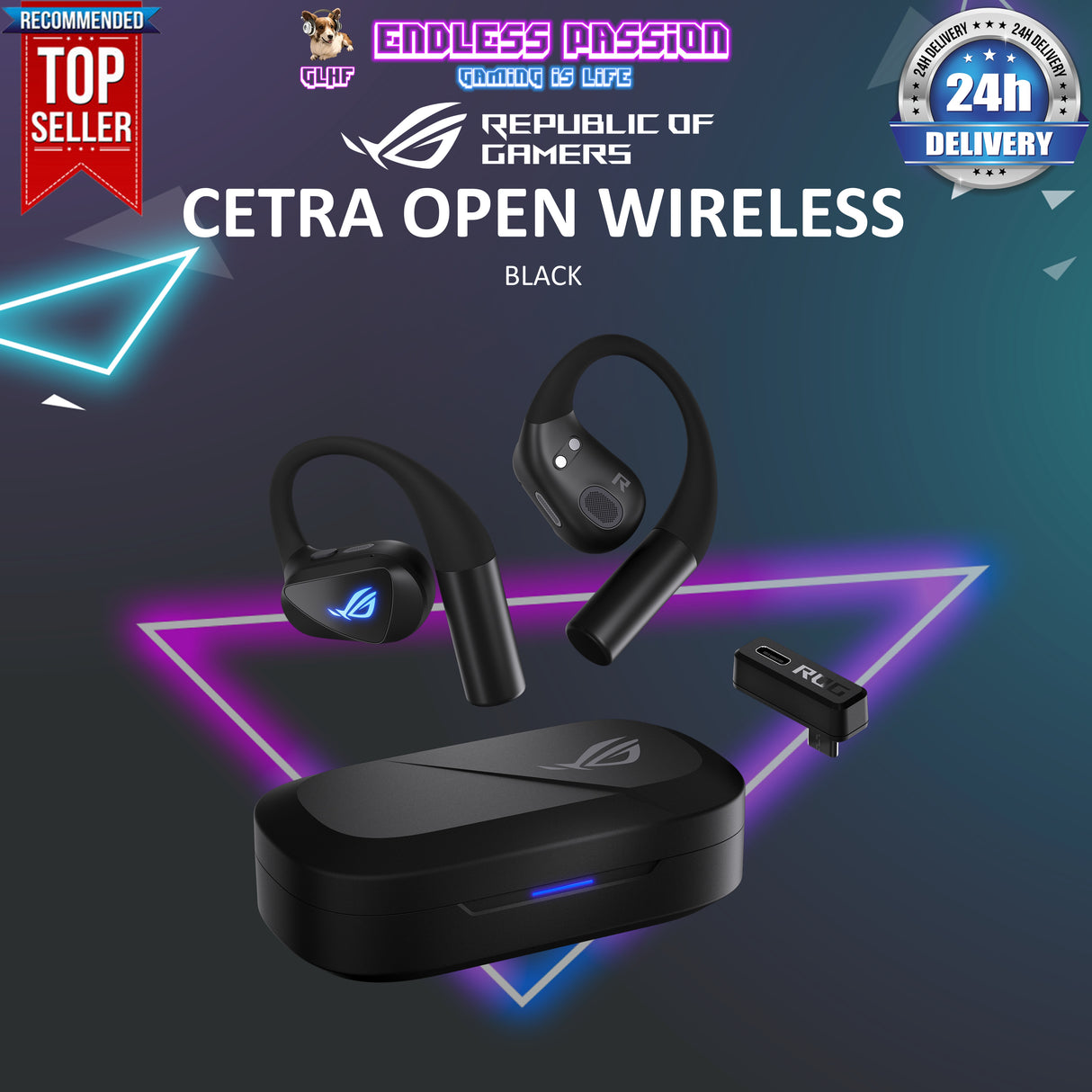 ASUS ROG Cetra Open Wireless BT & 2.4hz Gaming Earbuds - Black