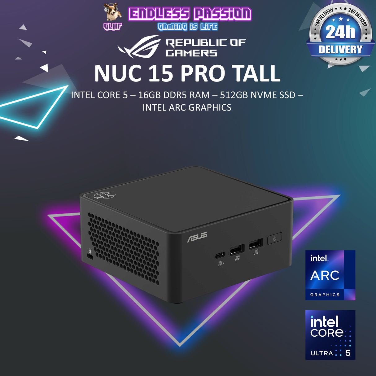 ASUS NUC 15 Pro Tall U5-225H Intel Arc DDR5 16G 512GB Win 11 Pro AI-Enabled Mini PC