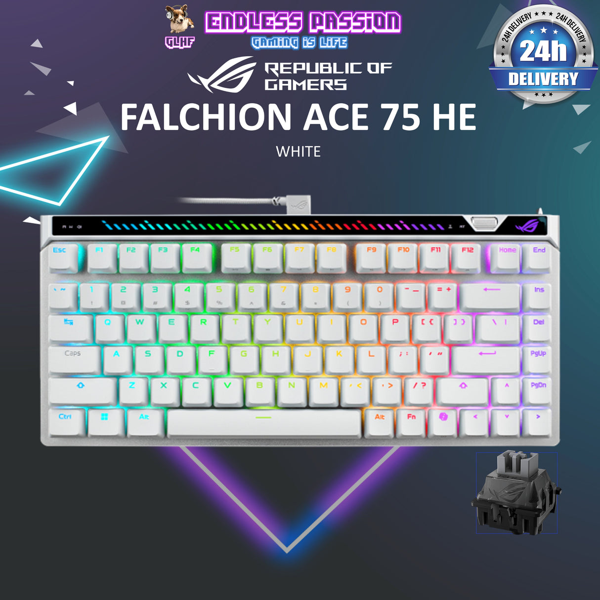 ASUS ROG Falchion Ace 75 HE Gaming Wired Keyboard - ROG HFX V2 Switch - PBT
