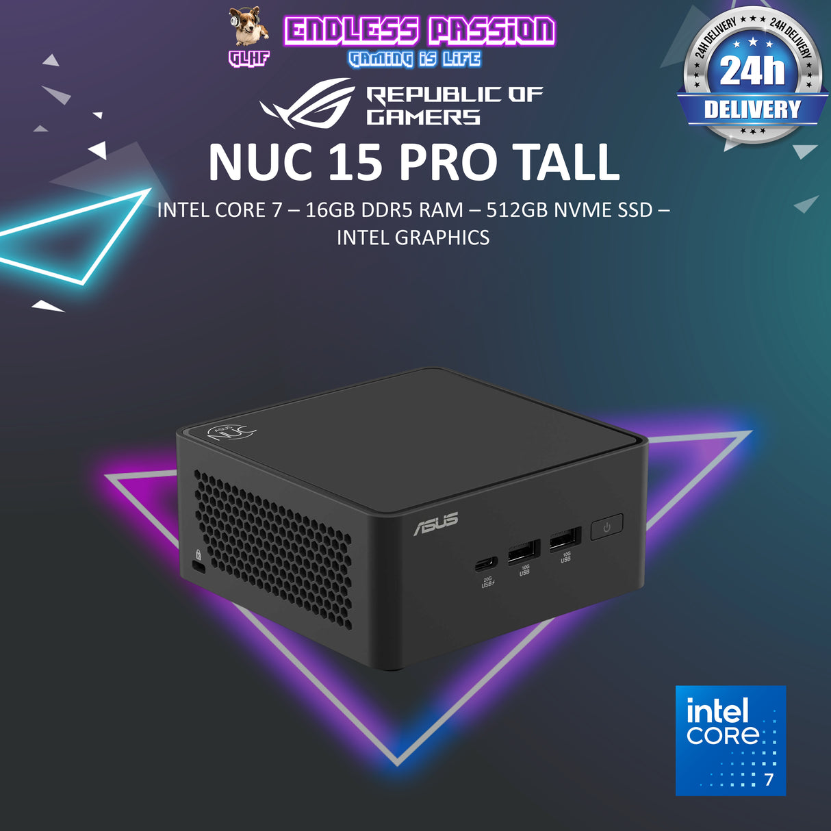 ASUS NUC 15 Pro Tall C7-240H Intel Graphics DDR5 8G 512GB Win 11 Pro AI-Enabled Mini PC