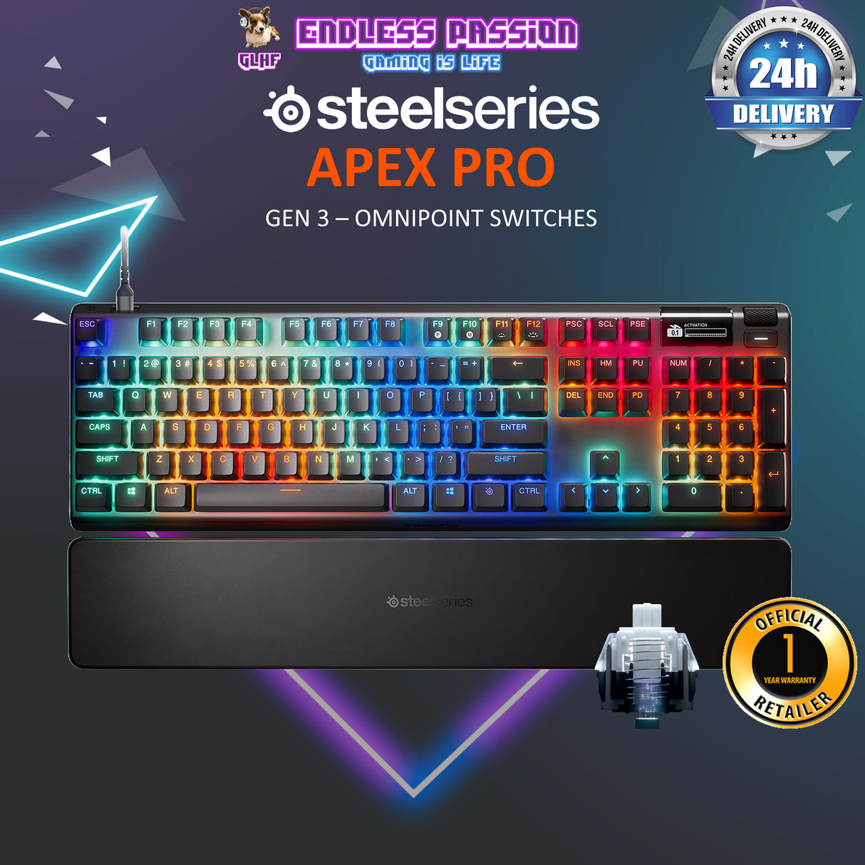 SteelSeries Apex Pro Gen 3 Keyboard - OmniPoint 3.0 Adjustable HyperMagnetic switches