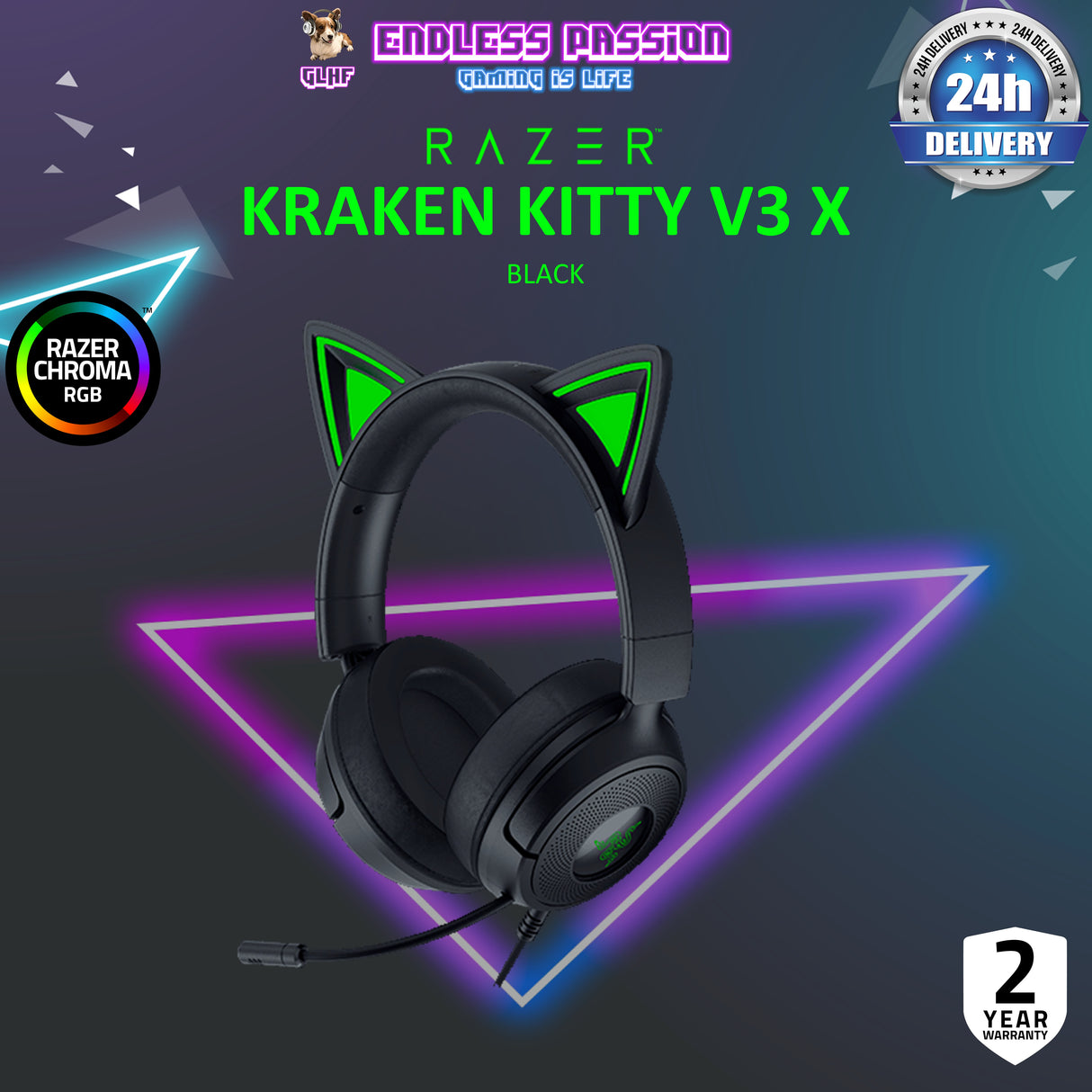 Razer Kraken Kitty V3 X - Wired Headset with Kitty Ears