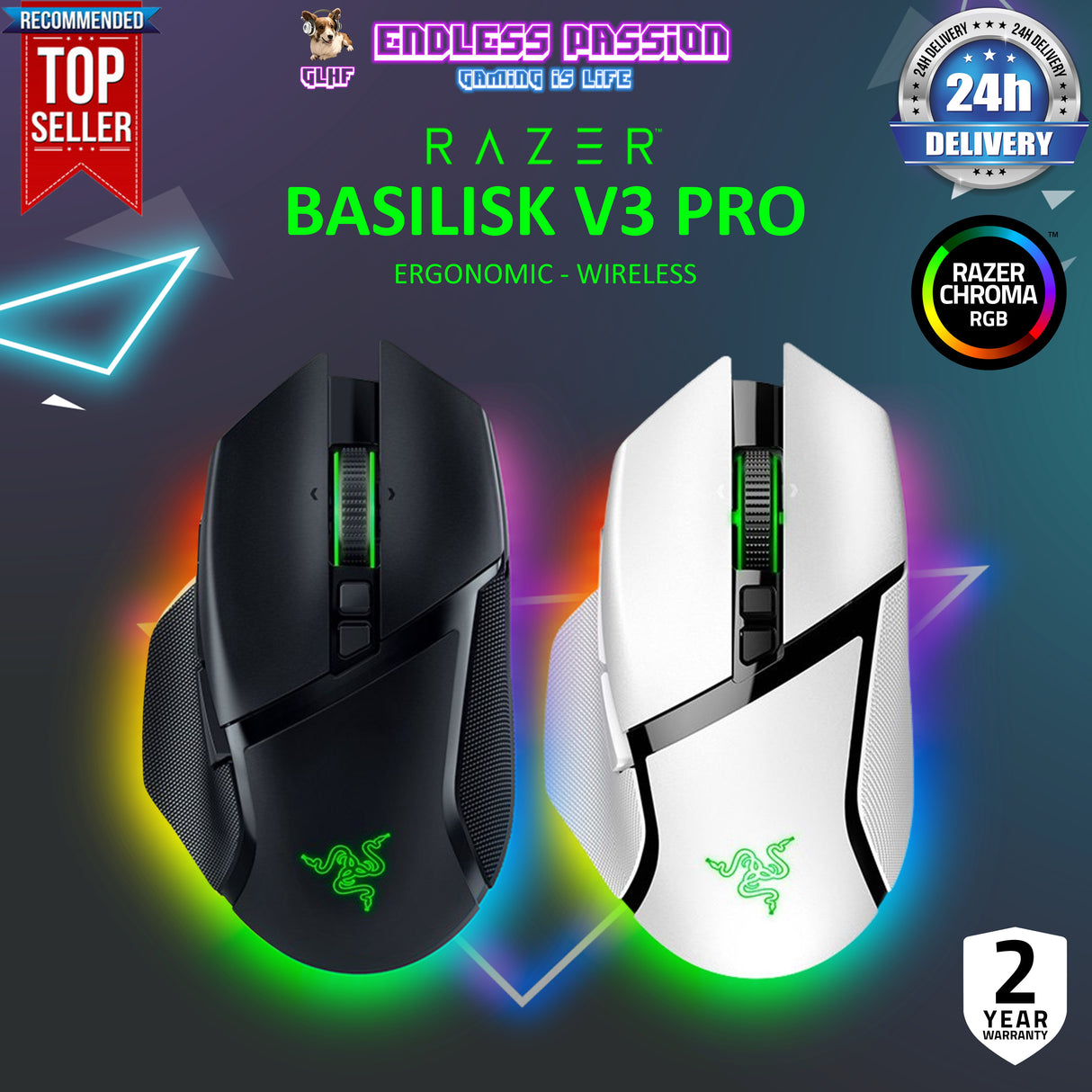 Razer Basilisk V3 Pro - Customizable Wireless Gaming Mouse with Razer HyperScroll Tilt Wheel