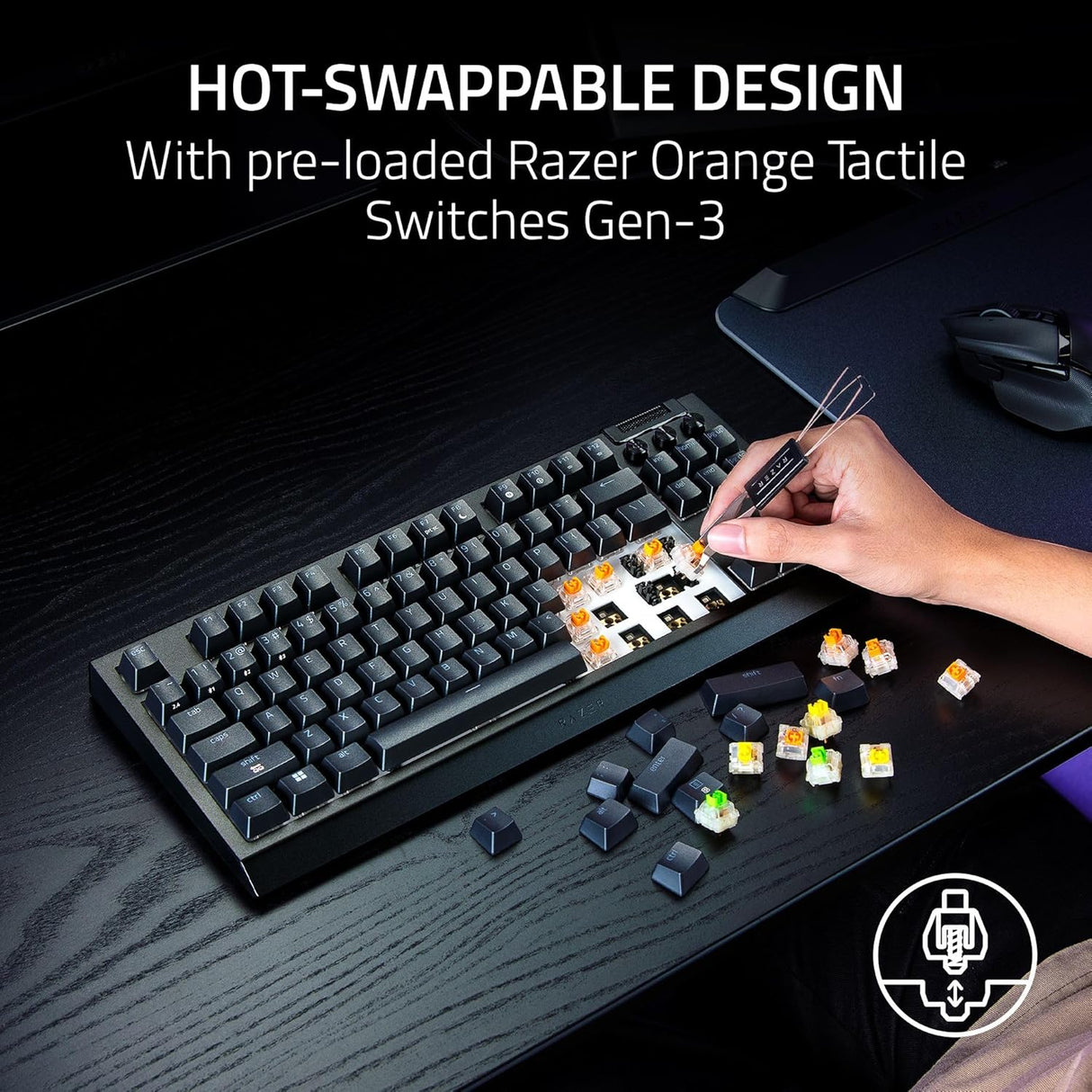 Razer BlackWidow V4 Tenkeyless HyperSpeed - Hot-swappable Wireless Mechanical Gaming Keyboard - Orange Switch