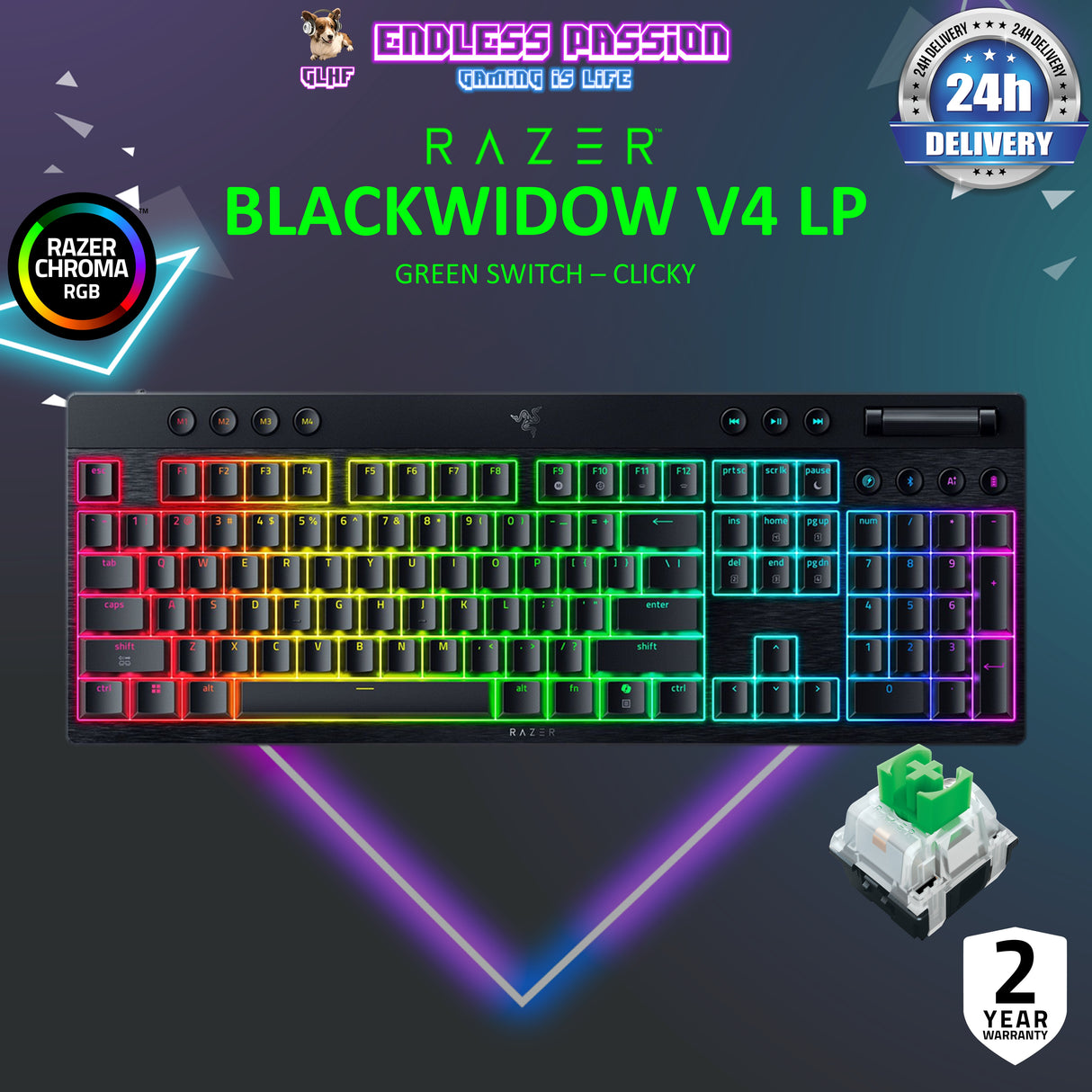 Razer BlackWidow V4 Low-Profile HyperSpeed – Full-Size Wireless Mechanical Gaming Keyboard