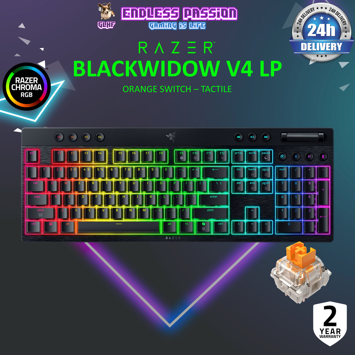 Razer BlackWidow V4 Low-Profile HyperSpeed – Full-Size Wireless Mechanical Gaming Keyboard