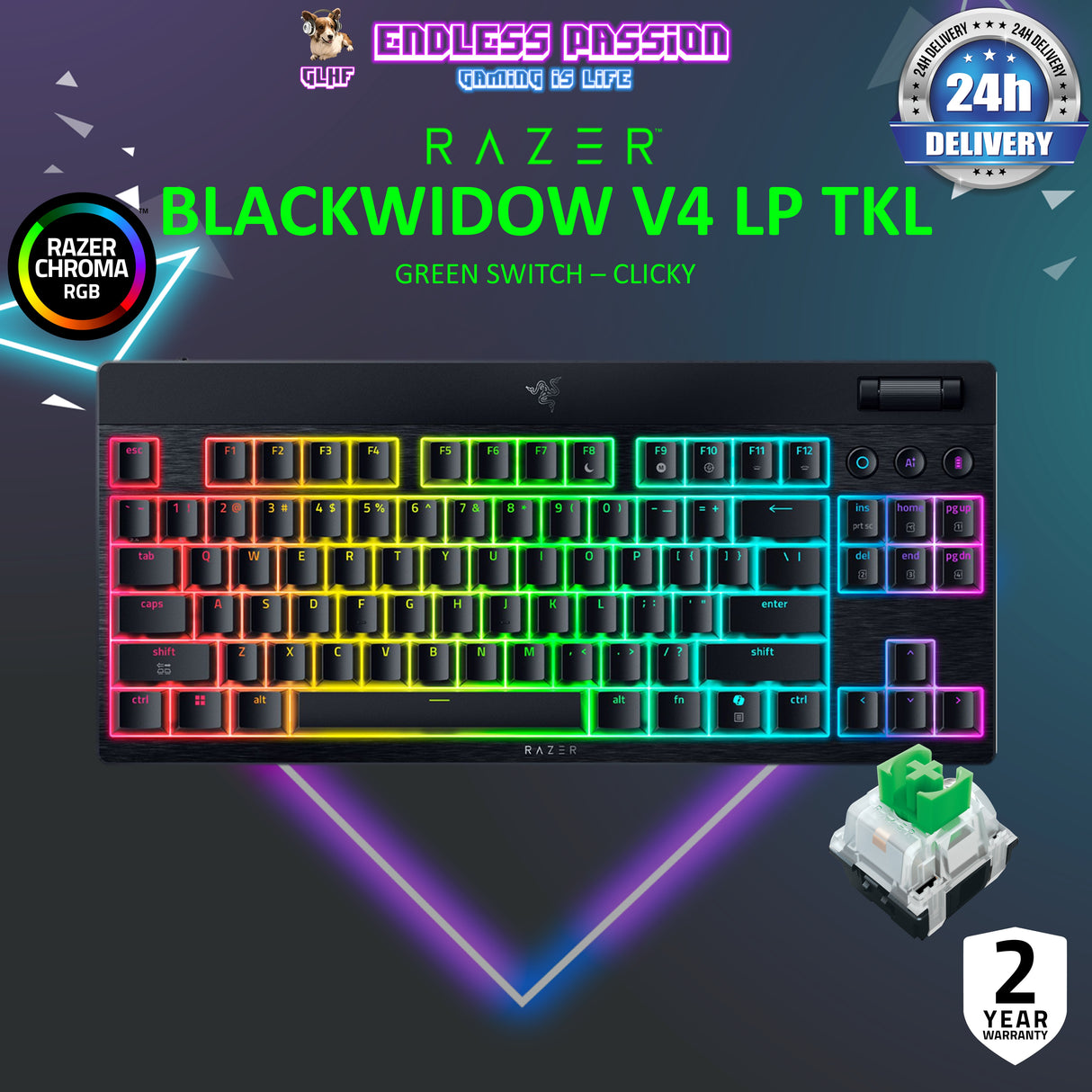 Razer BlackWidow V4 Low-Profile HyperSpeed – TKL Size Wireless Mechanical Gaming Keyboard