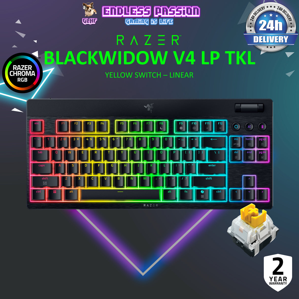 Razer BlackWidow V4 Low-Profile HyperSpeed – TKL Size Wireless Mechanical Gaming Keyboard