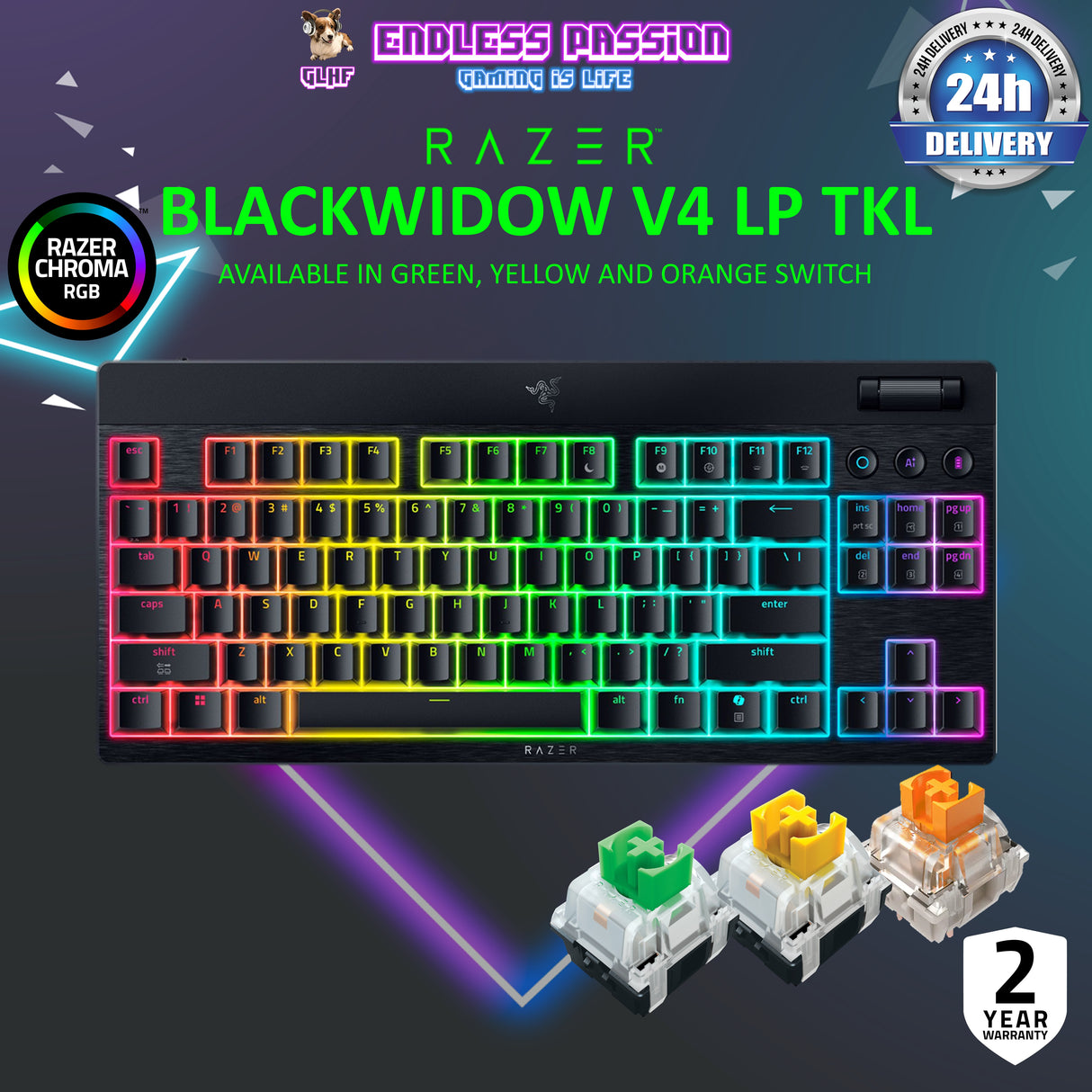 Razer BlackWidow V4 Low-Profile HyperSpeed – TKL Size Wireless Mechanical Gaming Keyboard