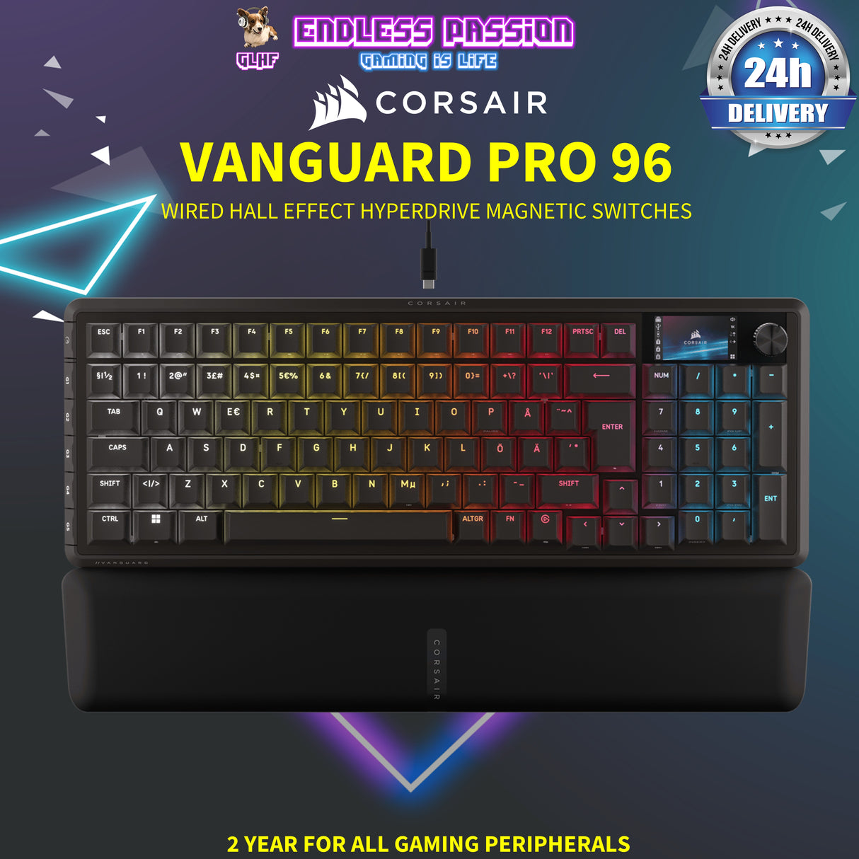 Corsair VANGUARD PRO 96 Hall Effect Gaming Keyboard - MGX Hyperdrive magnetic switches