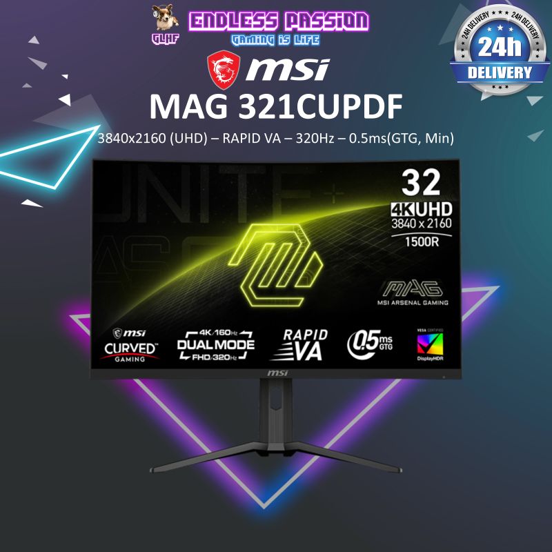 MSI MAG 321CUPDF Gaming Monitor - 32" RAPID VA UHD 160Hz and FHD 320Hz 0.5ms(GTG, Min.)