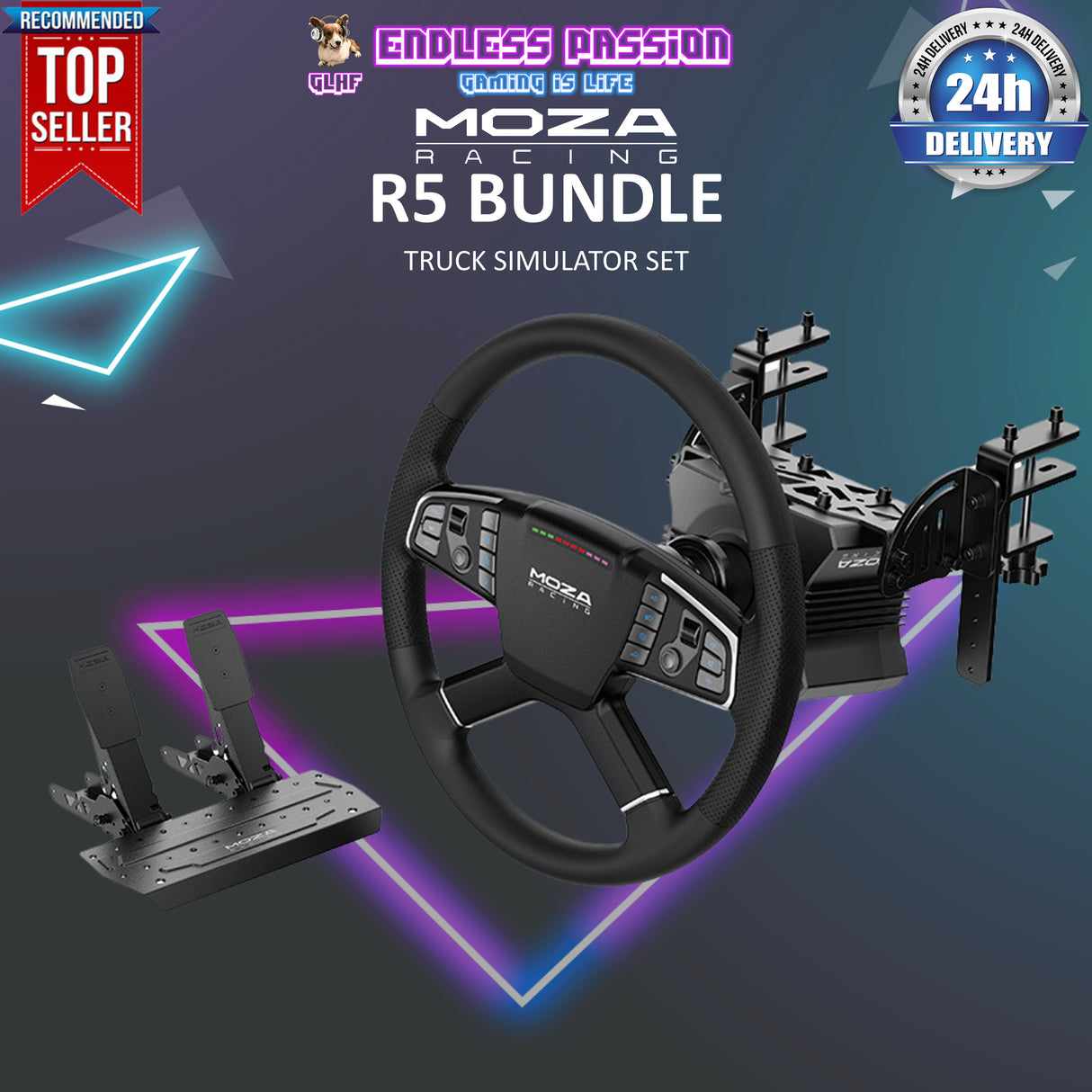 Moza R5 Trucking Wheel and Pedals For PC - RS071