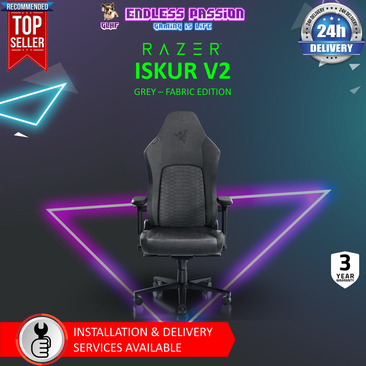 Razer Iskur V2 Gaming Chair with Built-In Lumbar Support