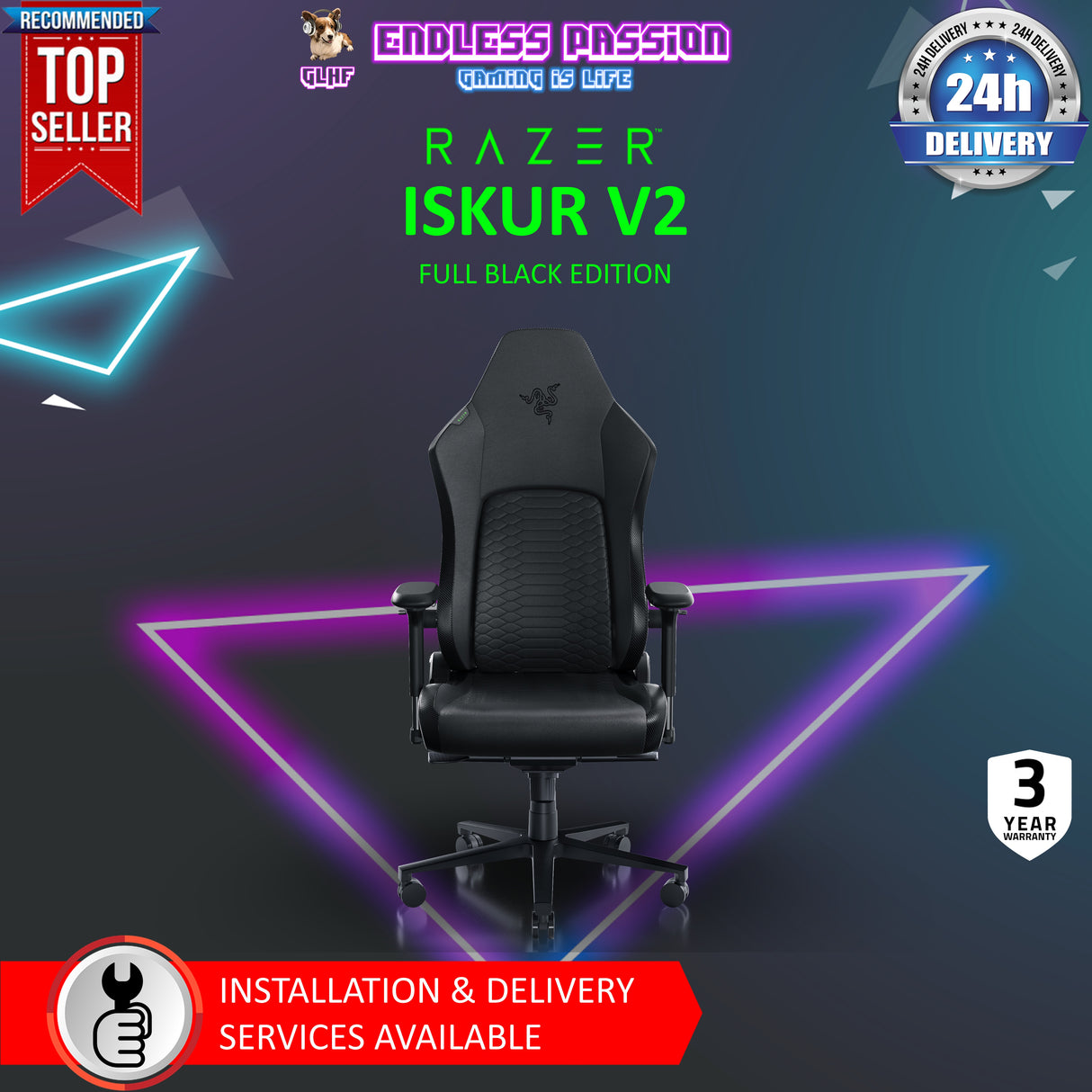 Razer Iskur V2 Gaming Chair with Built-In Lumbar Support