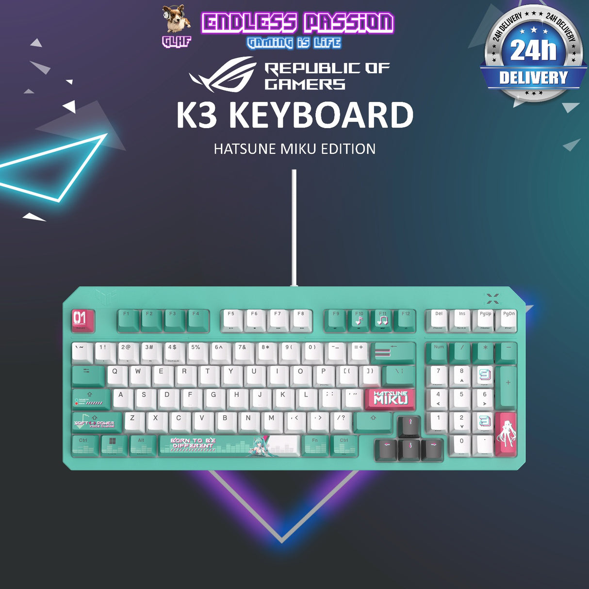ASUS TUF Gaming K3 Gen II Gaming Keyboard - Hatsune Miku Edition (Red Switch)